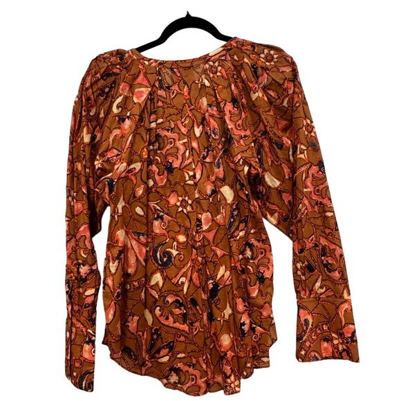ALC $325 Nomad Long Sleeve Split Neck Brown Orange Blouse Size 4 - Picture 4 of 9